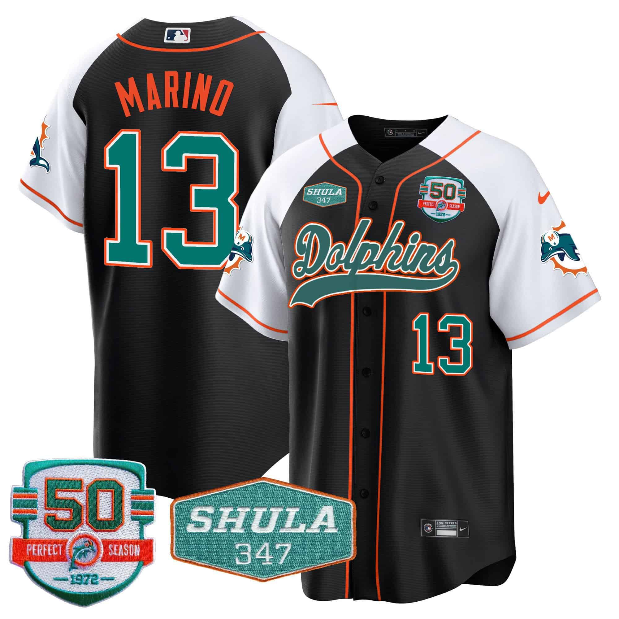 Men Miami Dolphins #13 Marino Black 2024 Nike 50th Don Shula Memorial Patch Baseball NFL Jersey